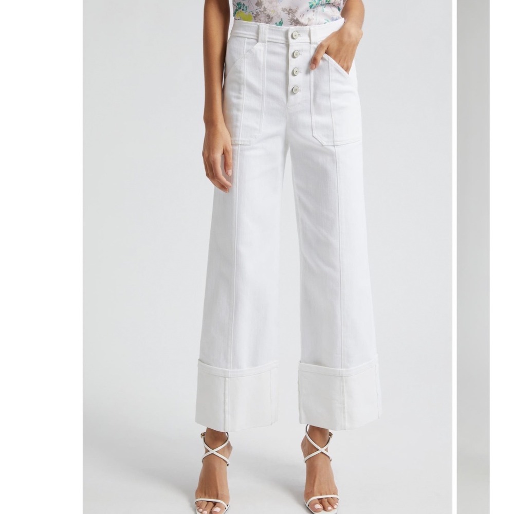 Cinq a Sept Benji Cropped Wide Leg Denim Jeans White Size 10